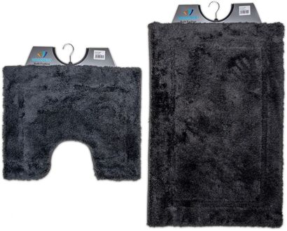 Wicotex-Badmat set met Toiletmat-WC mat-met uitsparing grijs uni-Antislip onderkant