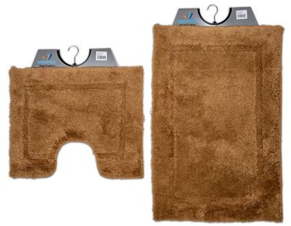 Wicotex-Badmat set met Toiletmat-WC mat-met uitsparing taupe uni-Antislip onderkant