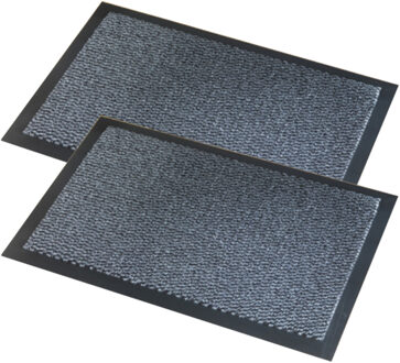 Wicotex Deurmat Faro - 2x stuks - schoonloopmat - zwart/grijs - 40 x 60 cm