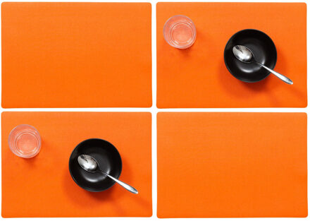 Wicotex luxe Placemats Plain - Set van 12x stuks - oranje - 43 x 30 cm - Met anti slip laag - Teflon
