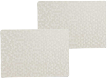 Wicotex luxe tafel placemats Stones - 8x stuks - PVC - wit - 30 x 43 cm - met anti slip - en PU coat