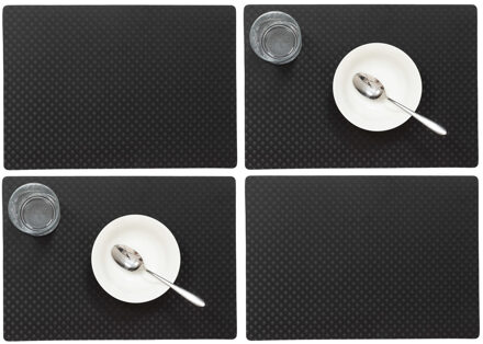 Wicotex Set van 4x stuks stevige luxe Tafel placemats Zafiro zwart 30 x 43 cm - Placemats