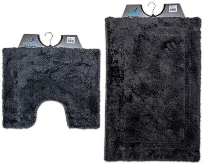 Wicotex Wicotex-Badmat set met Toiletmat-WC mat-met uitsparing grijs uni-Antislip onderkant