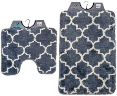 Wicotex Wicotex-Badmat set met Toiletmat-WC mat-met uitsparing Marseille grijs-Antislip onderkant