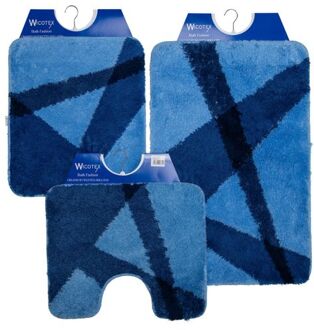 Wicotex Wicotex-Badmatset-Badmat-Toiletmat-Bidetmat blauw gestreept