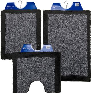 Wicotex Wicotex-Badmatset-Badmat-Toiletmat-Bidetmat grijs met zwarte rand