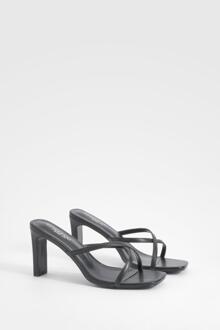Wide Fit Crossover Strap Heeled Mules, Black - 6