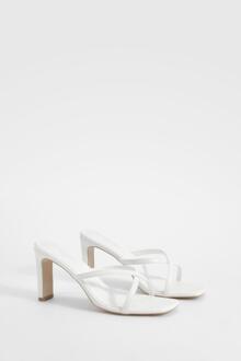 Wide Fit Crossover Strap Heeled Mules, White - 4