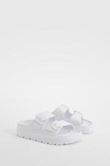 Wide Fit Double Strap Buckle Sliders, White - 3