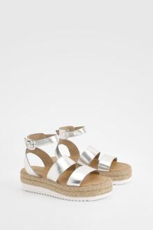 Wide Fit Double Strap Flatforms, Silver - 3