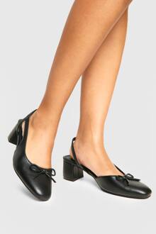 Wide Fit Low Block Heel Slingback Bow Ballets, Black - 37