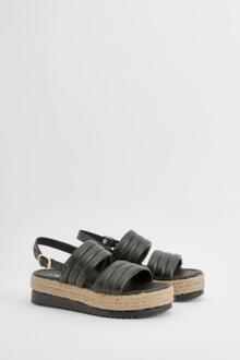 Wide Fit Padded Double Strap Flatforms, Black - 6