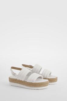 Wide Fit Padded Double Strap Flatforms, White - 3