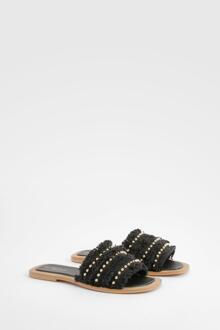 Wide Fit Woven Studded Holiday Sandals, Black - 37