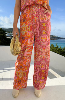 Wide Leg Broek Print Roze