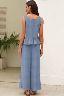 Wide Leg Broekset met Gerimpelde Top Blauw