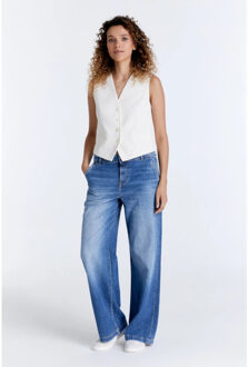 Wide leg chino blue denim - maat 27-32 Blauw