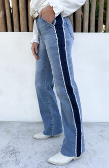 Wide Leg Jeans Bies Detail Mid Blue Stretch FMH Blauw