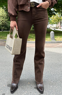 Wide Leg Jeans Choco Brown Stretch FMH Bruin