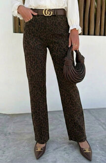 Wide Leg Jeans Leopard Brown Stretch FMH Bruin