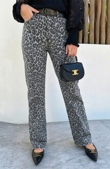 Wide Leg Jeans Leopard Grey Stretch FMH Grijs