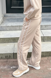 Wide Leg Pantalon Met Bies Beige