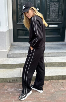 Wide Leg Pantalon Met Bies Zwart