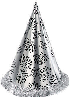 Widmann 1x Zilveren feesthoedje Happy New Year - Verkleedhoofddeksels Zilverkleurig