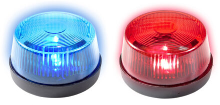 Widmann 2x Blauwe en rode politie LED zwaailampen/zwaailichten set met sirene 10 cm - Zwaailamp/zwaailicht - Speelgoed of themafeest