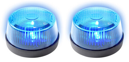 Widmann 2x Blauwe politie LED zwaailampen/zwaailichten met sirene 10 cm - Zwaailamp/zwaailicht- Speelgoed of themafeest - Feestlamp