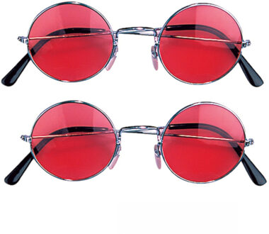 Widmann 2x stuks Hippie Flower Power Sixties ronde glazen zonnebril rood