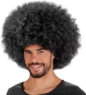 Widmann Afro verkleedpruik - Jimmy - zwart haar - volwassenen - oversized pruik - disco party