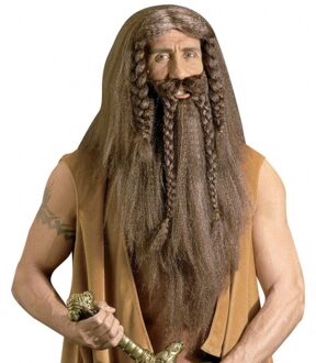 Widmann Barbaar verkleed pruik - met baard en snor - herenpruik holbewoner - verkleedpruik Bruin