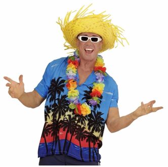 Widmann Blauwe Hawaii verkleed blouse met palmboomprint voor heren