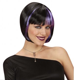 Widmann Boblijn pruik zwart met paars