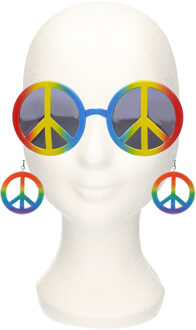 Widmann Carnaval Sixties/Hippie/Flower Power Peace oorbellen en zonnebril verkleed set