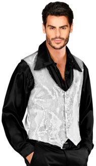 Widmann Carnaval verkleed gilet met pailletten - zilver - heren - vestje M
