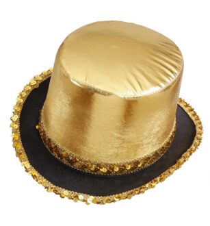 Widmann Carnaval verkleed Hoge hoed - goud met pailletten - volwassenen - Glitter and Glamour