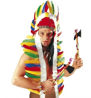 Widmann Carnaval verkleed Indianentooi met veren - 160 cm - volwassenen - multi kleuren
