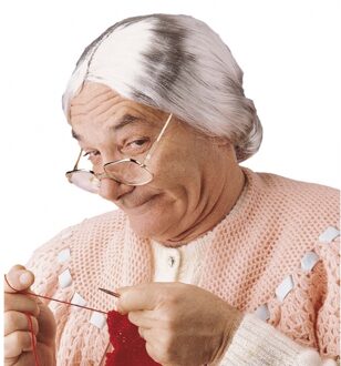 Widmann Carnaval verkleed pruik - Grootmoeder - grijs - volwassenen - polyester - met knotje