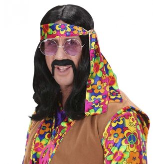 Widmann Carnaval/verkleed pruik - Hippie - zwart - lang haar - jaren 60 feest/party
