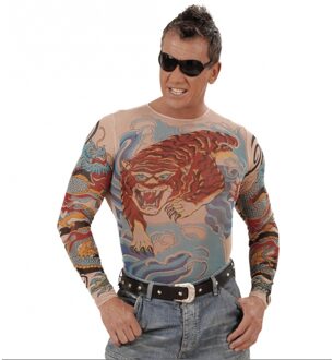 Widmann Carnaval verkleed shirt - Tatoeages - tijger en draak - heren - one size - Bikers