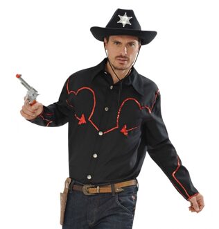 Widmann Country cowboy overhemd met rode glitters voor heren XL - Carnavalsblouses Zwart