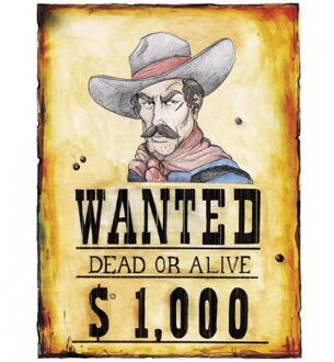 Widmann Cowboy/western decoratie bord Wanted Dead or Alive - Feestdecoratieborden Multikleur