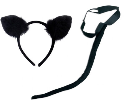 Widmann Dieren verkleed accessoires set voor een kat / poes - oren diadeem en staart - voor volwassenen
