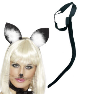 Widmann Dieren verkleed accessoires set voor een kat / poes - oren diadeem en staart - voor volwassenen