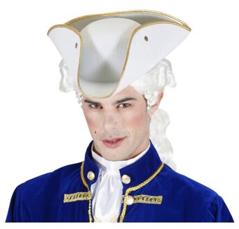 Widmann Driesteek verkleed hoed - wit - voor volwassenen - markies/lakei/barok