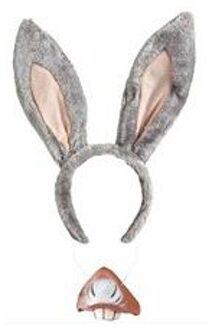 Widmann Ezel verkleed set - 2-delig - diadeem en snuit - dieren verkleed accessoires Grijs