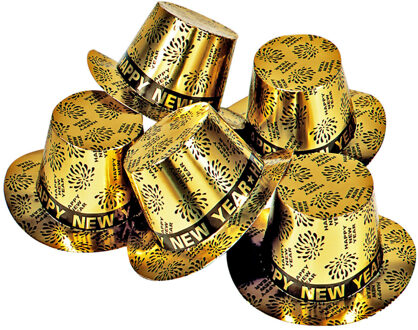 Widmann Feest hoedje Happy New Year - 15x - goud - karton - oud en nieuw party accessoires