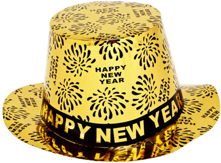 Widmann Feest hoedje Happy New Year - goud - karton - oud en nieuw party accessoires